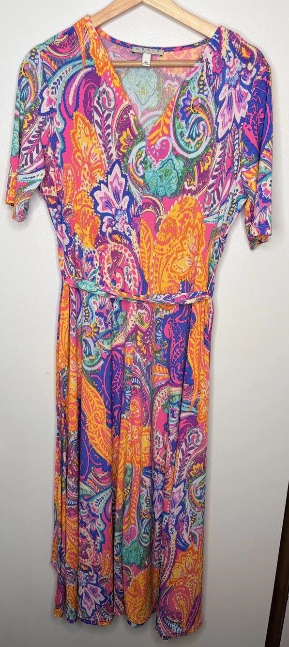 Chaus New York Women's Multicolor Paisley Jersey Dress Size Large
